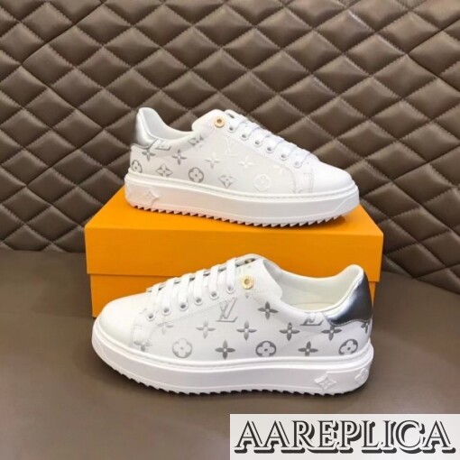 Replica Louis Vuitton Silver Metallic Monogram Time Out Sneakers 8