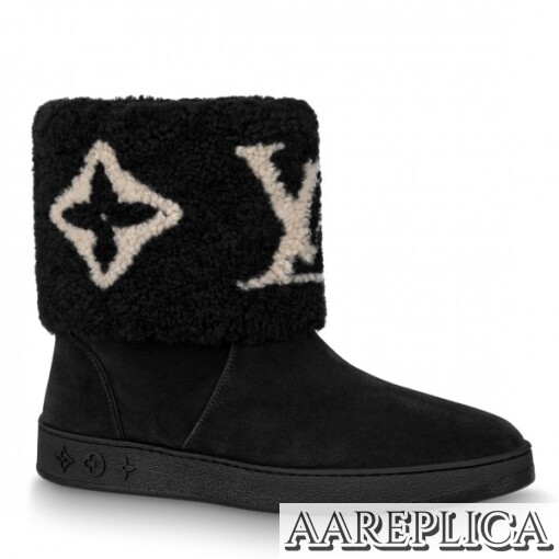 Replica Louis Vuitton Black Snowdrop Flat Ankle Boots 2