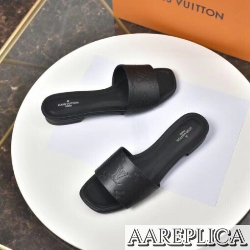 Replica Louis Vuitton Revival Flat Mules In Black Monogram Lambskin 2