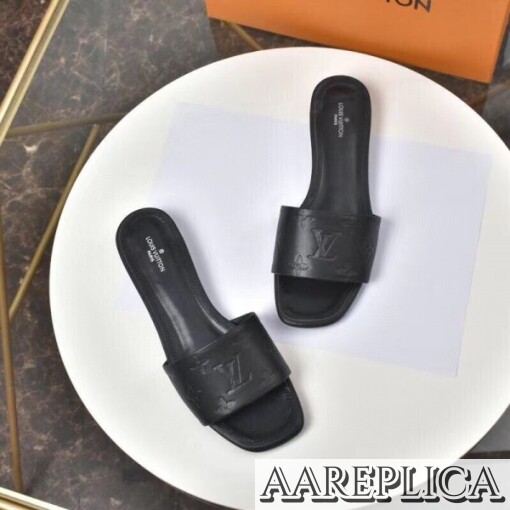 Replica Louis Vuitton Revival Flat Mules In Black Monogram Lambskin 3