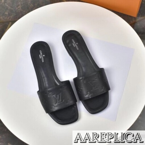 Replica Louis Vuitton Revival Flat Mules In Black Monogram Lambskin 4