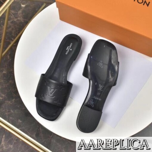 Replica Louis Vuitton Revival Flat Mules In Black Monogram Lambskin 5