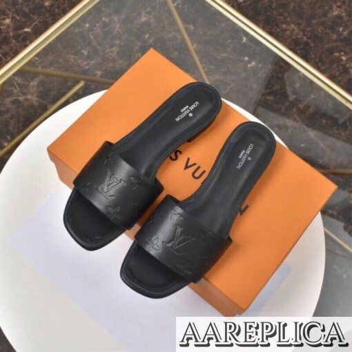 Replica Louis Vuitton Revival Flat Mules In Black Monogram Lambskin 6