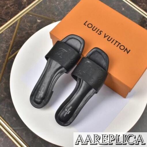 Replica Louis Vuitton Revival Flat Mules In Black Monogram Lambskin 7