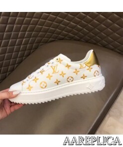 Replica Louis Vuitton Gold Metallic Monogram Time Out Sneakers 2