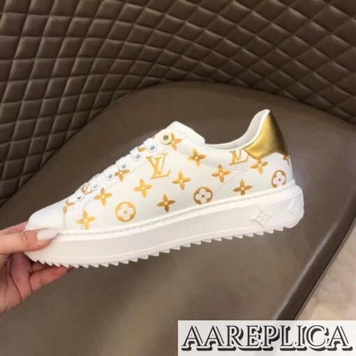 Replica Louis Vuitton Gold Metallic Monogram Time Out Sneakers 2