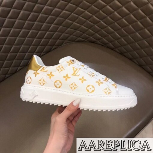 Replica Louis Vuitton Gold Metallic Monogram Time Out Sneakers 3