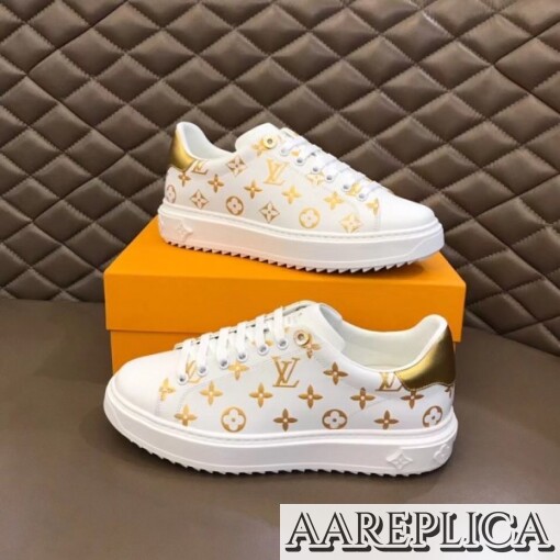 Replica Louis Vuitton Gold Metallic Monogram Time Out Sneakers 5