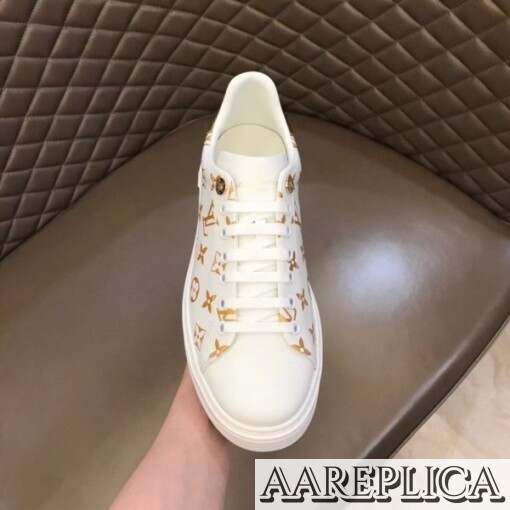 Replica Louis Vuitton Gold Metallic Monogram Time Out Sneakers 7