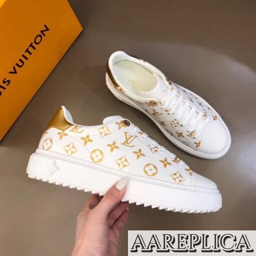 Replica Louis Vuitton Gold Metallic Monogram Time Out Sneakers 8