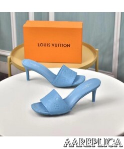 Replica Louis Vuitton Revival Mules 55mm In Blue Monogram Lambskin 2