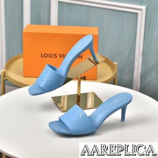 Replica Louis Vuitton Revival Mules 55mm In Blue Monogram Lambskin 4