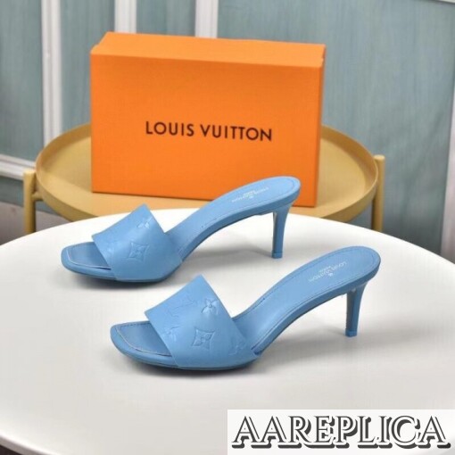 Replica Louis Vuitton Revival Mules 55mm In Blue Monogram Lambskin 5