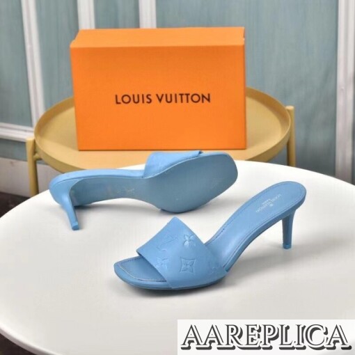 Replica Louis Vuitton Revival Mules 55mm In Blue Monogram Lambskin 6