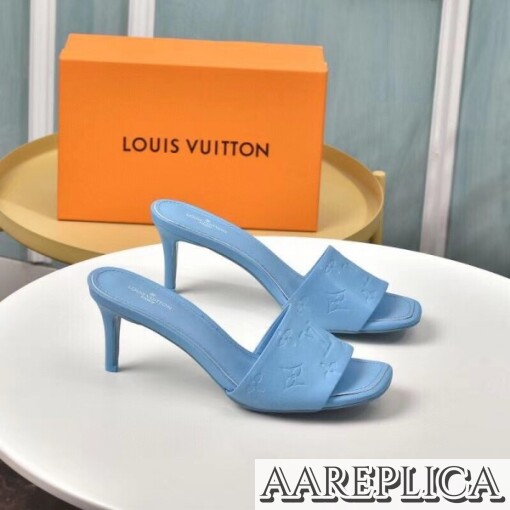 Replica Louis Vuitton Revival Mules 55mm In Blue Monogram Lambskin 7