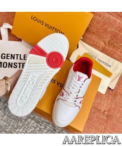 Replica Louis Vuitton White/Red LV Trainer Sneakers with #54 2