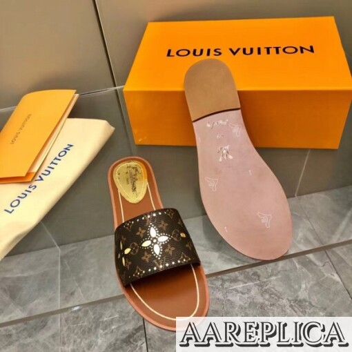 Replica Louis Vuitton Lock It Flat Mules In Perforated Monogram Canvas 2