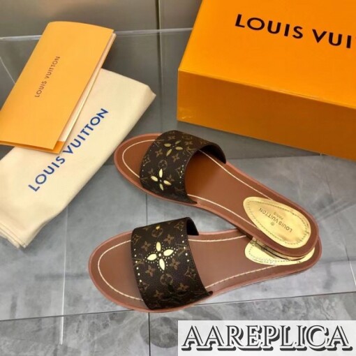 Replica Louis Vuitton Lock It Flat Mules In Perforated Monogram Canvas 4