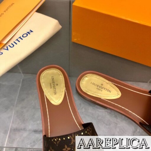 Replica Louis Vuitton Lock It Flat Mules In Perforated Monogram Canvas 5