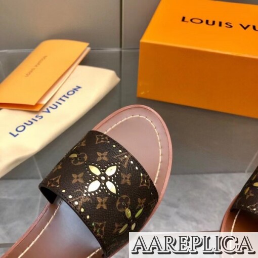 Replica Louis Vuitton Lock It Flat Mules In Perforated Monogram Canvas 6