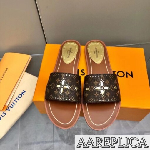 Replica Louis Vuitton Lock It Flat Mules In Perforated Monogram Canvas 7