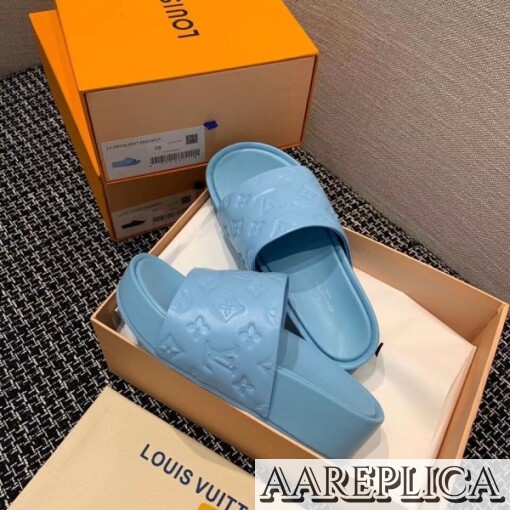 Replica Louis Vuitton Jumbo Flatform Mules In Blue Monogram Lambskin 2