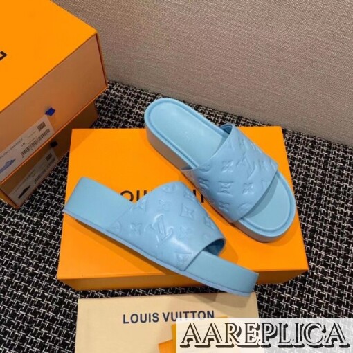 Replica Louis Vuitton Jumbo Flatform Mules In Blue Monogram Lambskin 3