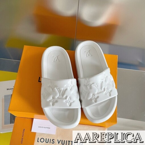 Replica Louis Vuitton Waterfront Mules In White Monogram Rubber 4