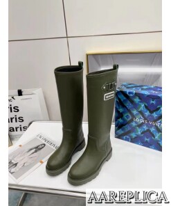 Replica Louis Vuitton Territory Flat High Boots In Green Leather 2