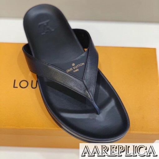 Replica Louis Vuitton Mirabeau Thong In Black Leather 2