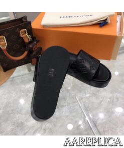 Replica Louis Vuitton Jumbo Flatform Mules In Black Monogram Lambskin 2