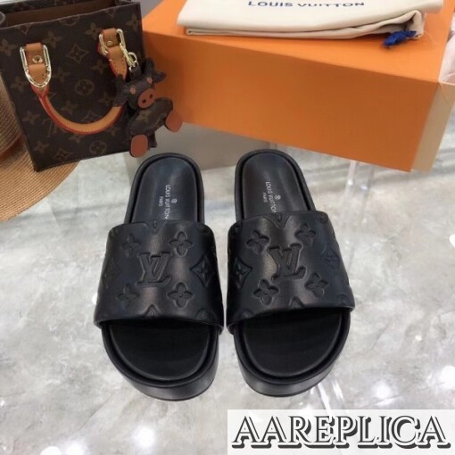 Replica Louis Vuitton Jumbo Flatform Mules In Black Monogram Lambskin 3