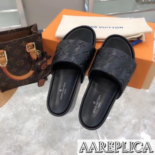 Replica Louis Vuitton Jumbo Flatform Mules In Black Monogram Lambskin 4