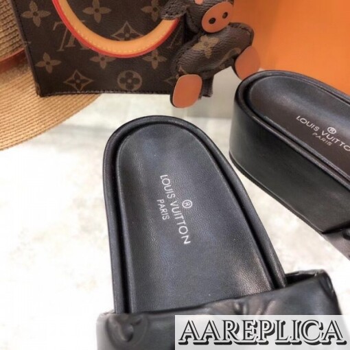 Replica Louis Vuitton Jumbo Flatform Mules In Black Monogram Lambskin 5