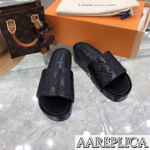 Replica Louis Vuitton Jumbo Flatform Mules In Black Monogram Lambskin 6