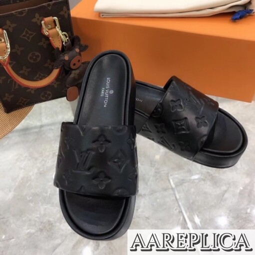 Replica Louis Vuitton Jumbo Flatform Mules In Black Monogram Lambskin 7