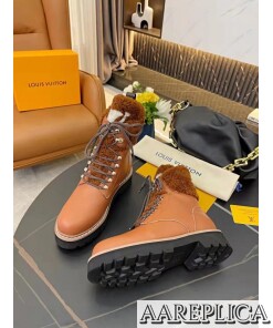 Replica Louis Vuitton Brown Territory Flat Ranger Boots with Shearling 2