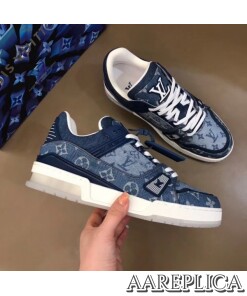 Replica Louis Vuitton LV Trainer Sneakers In Monogram Denim 2