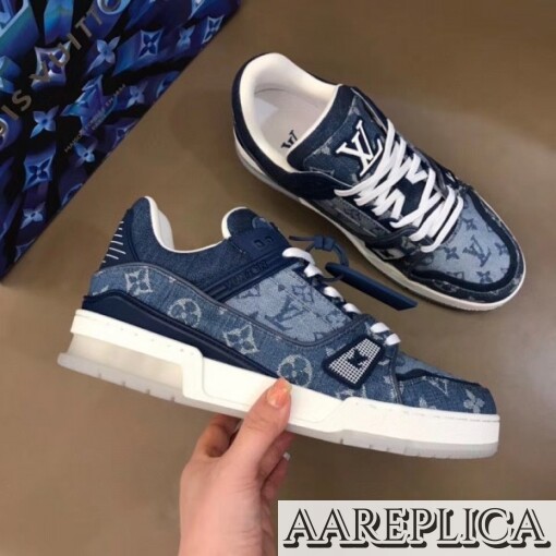 Replica Louis Vuitton LV Trainer Sneakers In Monogram Denim 2