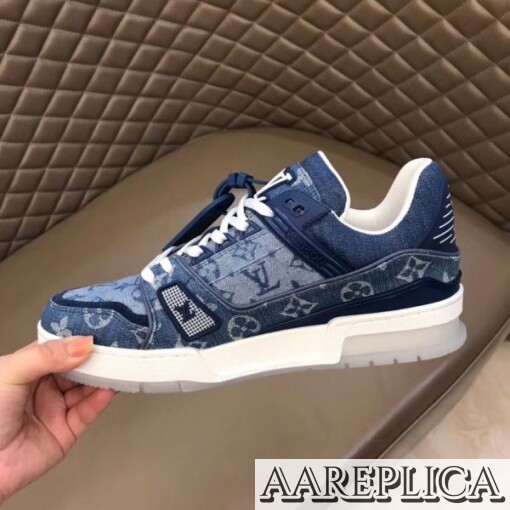 Replica Louis Vuitton LV Trainer Sneakers In Monogram Denim 4