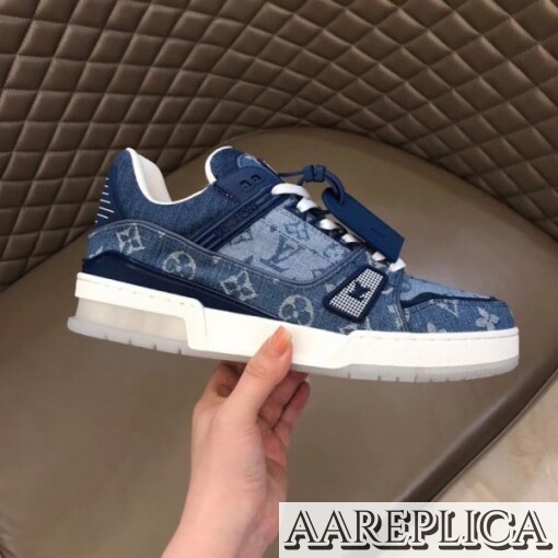 Replica Louis Vuitton LV Trainer Sneakers In Monogram Denim 5