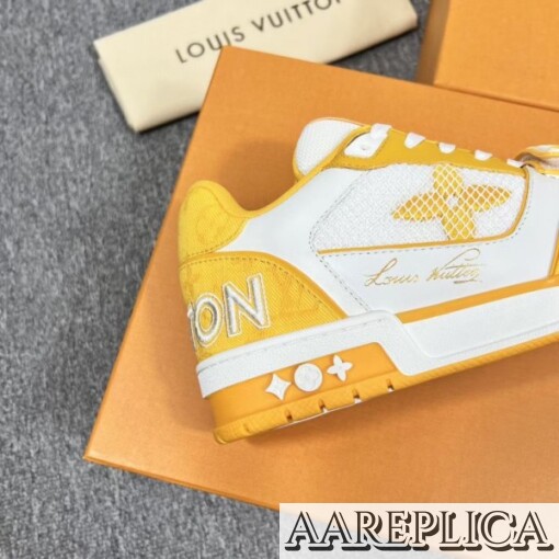 Replica Louis Vuitton LV Trainer Sneakers In Yellow Denim with Mesh 4