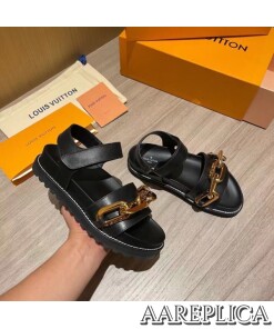 Replica Louis Vuitton Black Paseo Flat Comfort Sandals 2