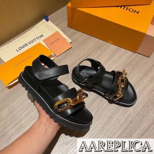 Replica Louis Vuitton Black Paseo Flat Comfort Sandals 2