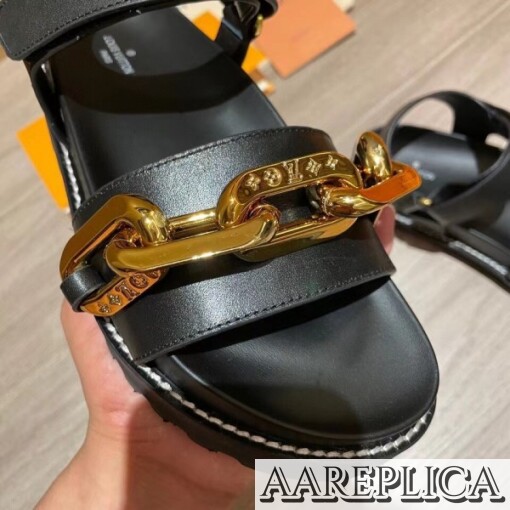 Replica Louis Vuitton Black Paseo Flat Comfort Sandals 8