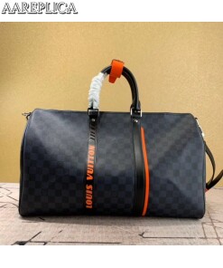 Replica Louis Vuitton Keepall Bandouliere 45 Damier Cobalt Race N40166 2