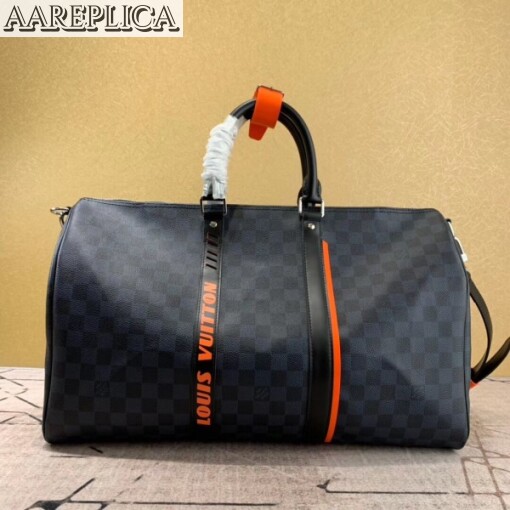 Replica Louis Vuitton Keepall Bandouliere 45 Damier Cobalt Race N40166 2