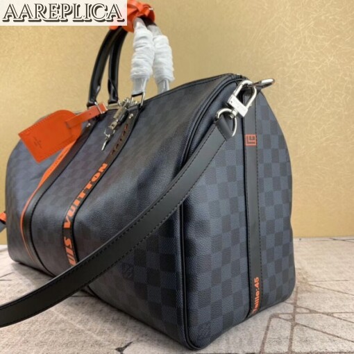 Replica Louis Vuitton Keepall Bandouliere 45 Damier Cobalt Race N40166 4