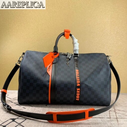 Replica Louis Vuitton Keepall Bandouliere 45 Damier Cobalt Race N40166 8