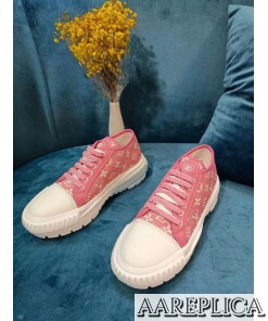 Replica Louis Vuitton LV Squad Sneakers In Pink Monogram Denim 2